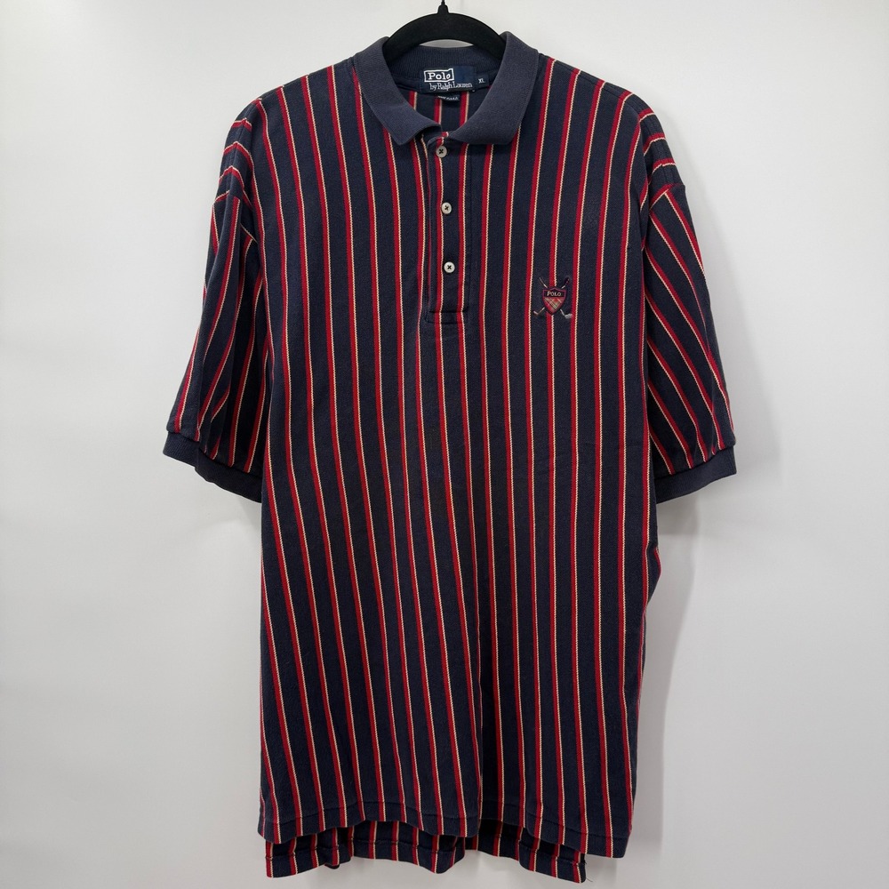 Polo Ralph Lauren Mens XL Shirt Short Sleeve Striped Golf Crest Polo Cotton